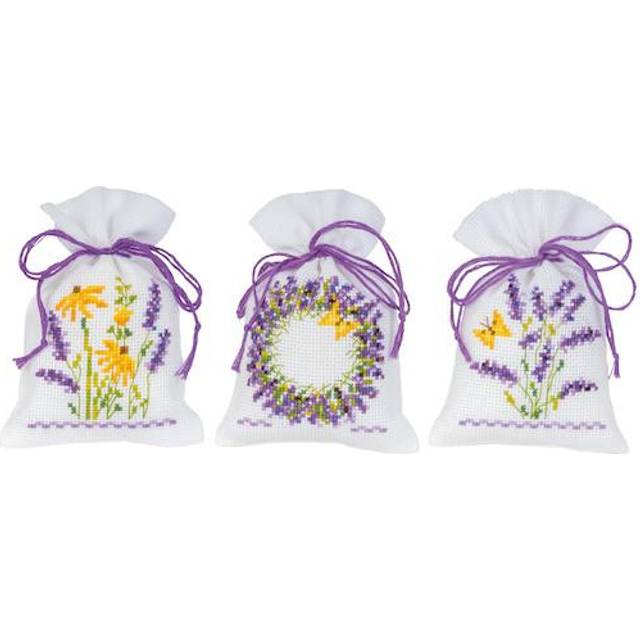 Vervaco Counted Cross Stitch Gift Bags Kit - Lavender Set Of 3