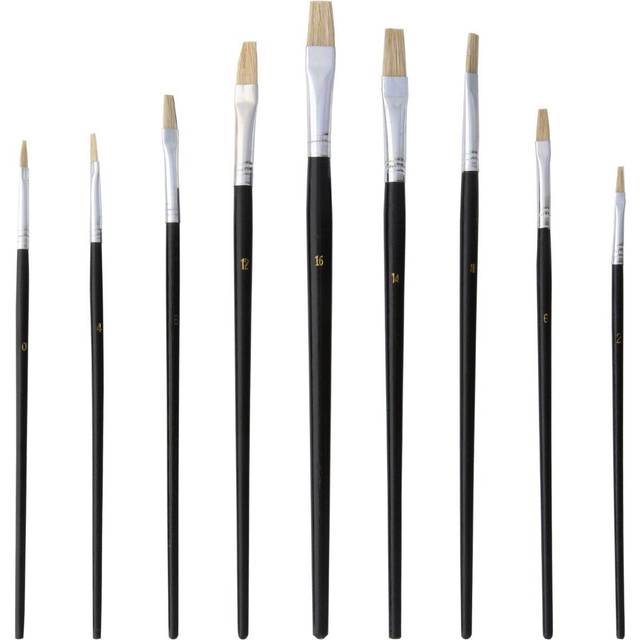 9pc Flat Artist Brushes Acrylic Paint Painting Small Large Thin Thick Detail Art