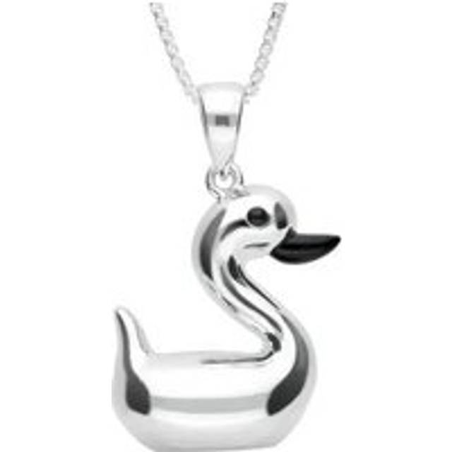 Sterling Silver Whitby Jet Luckiest Duck Small Necklace - Silver