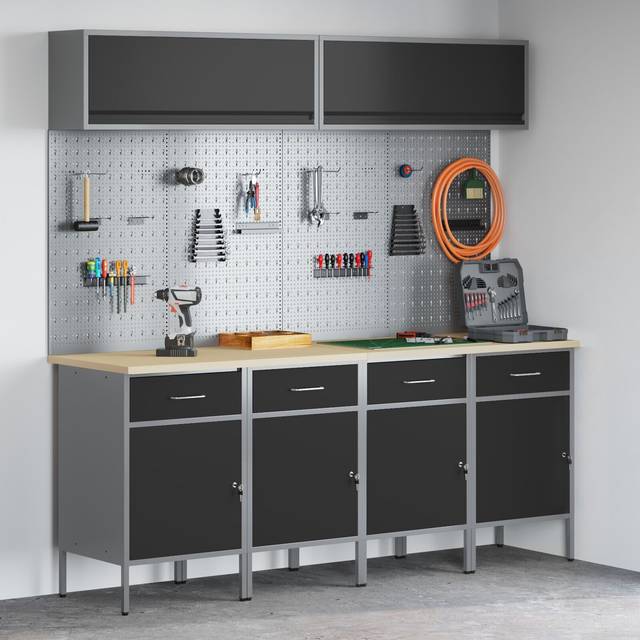 10 Piece Work Cabinet and Pegboard Set Black mdf and Metal Vidaxl