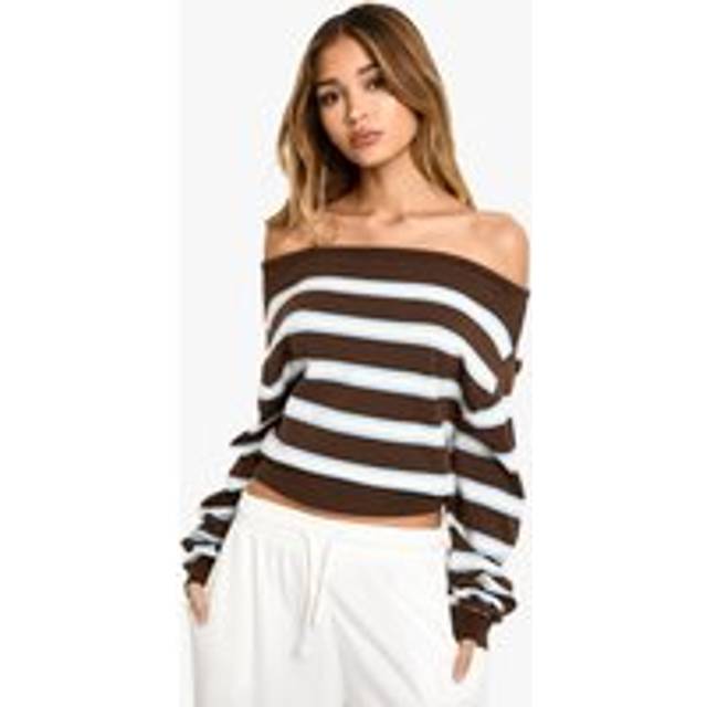 Womens Slouchy Knit Off The Shoulder Jumper - Brown - M