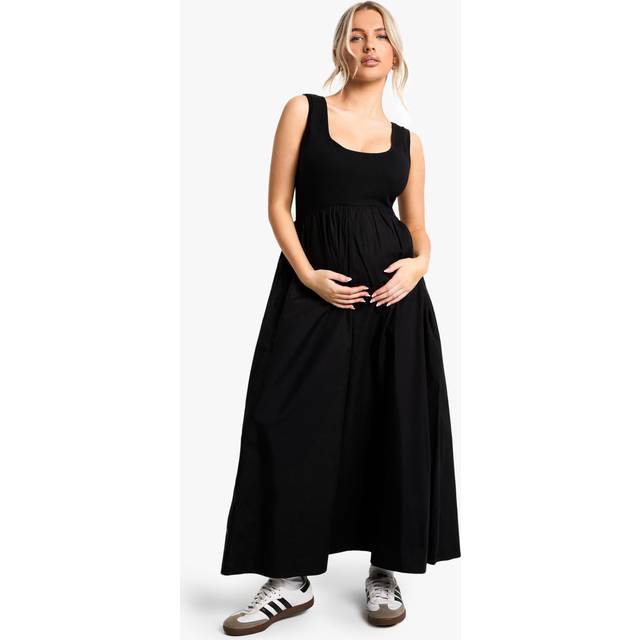 Womens MATERNITY RIB COTTON SQUARE NECK MIDAXI SKATER DRESS - Black - 10