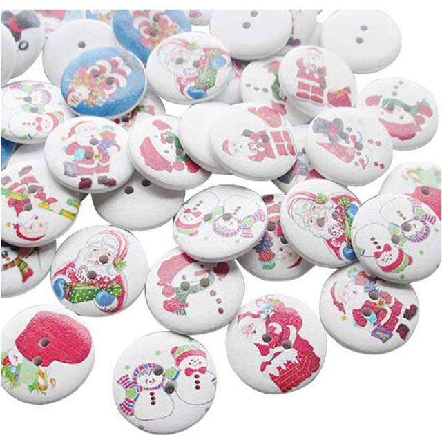 Chenkou Craft 50pcs Santa Claus Jinglebell Deer Merry Christmas Wood Buttons 1 (25mm) Sewing Mix Lots
