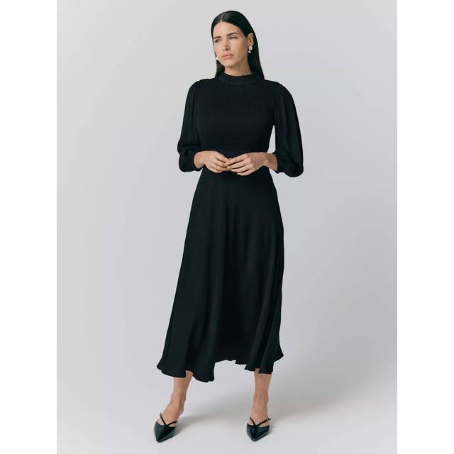 Ghost Isabel Puff Sleeve Midi Dress, Black