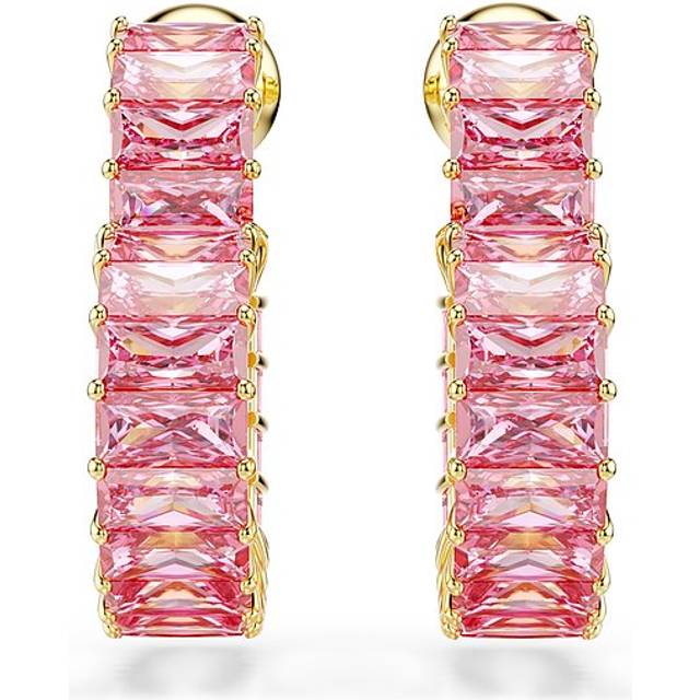 Swarovski Matrix Gold Heart Shape Pink Baguette Crystal Hoop Earrings