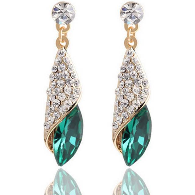Women Earrings Delicate Exquisite Droplet Shape Zinc Alloy Artificial Diamond Green Earrings Women
