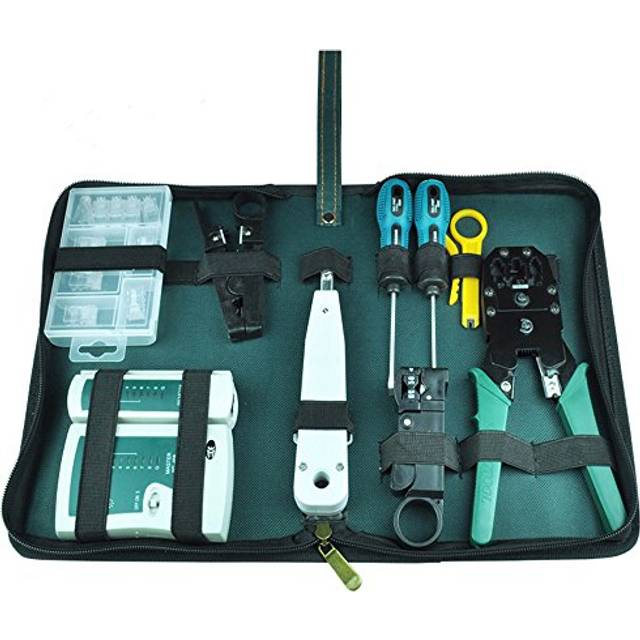 Ethernet LAN RJ11 RJ45 CAT5 Cable Tester Network Analyzer Wire Crimping Crimper Stripper Tool Kit Screwdriver Punch-Down Networking Tools Set