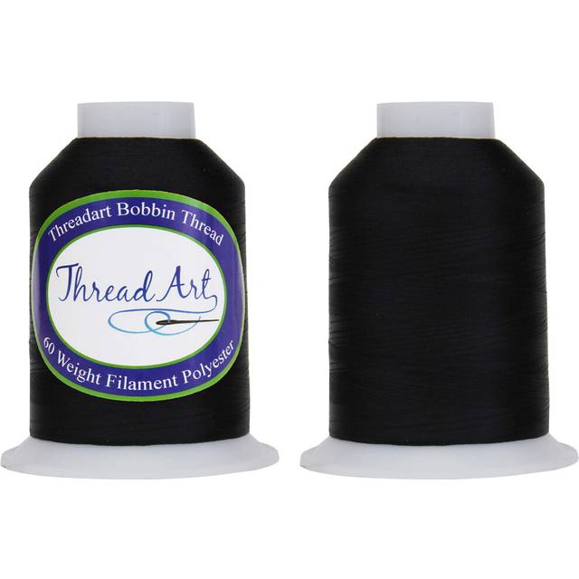 Threadart Bobbin Thread - 60wt Black - Two Huge Spools of 5000 Meters - White & Black Cones Available - 2 Spool Twin Pack
