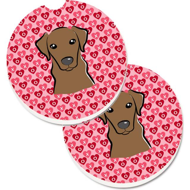 """""Caroline's Treasures Chocolate Labrador Hearts Set of 2 Cup Holder Car Coasters  2.56  Multicolor"""""