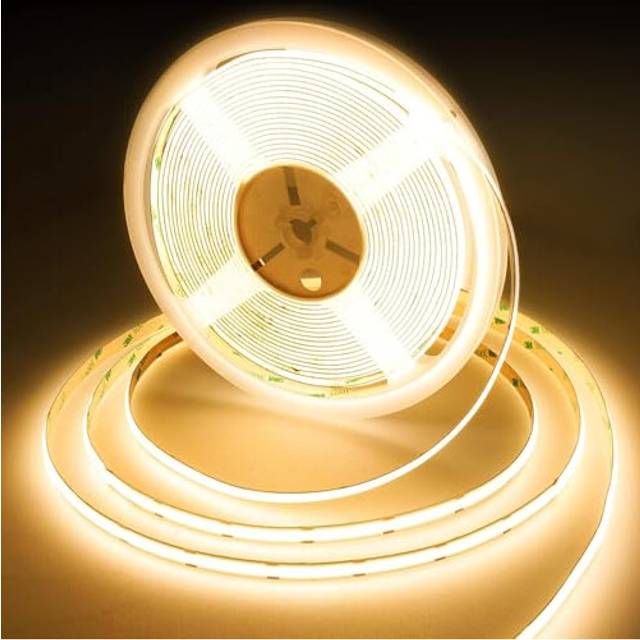 BERIXDEEP COB LED Strip Lights 15m, Uniform DC24V LED Strip, 10mm Wide, CRI 90+, Dotless LED Tape for Room Decoration (No Power Supply), Warm White, 3
