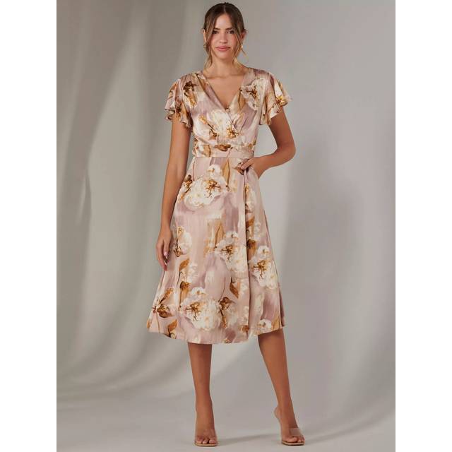 Wrap Front Midi Dress - Dusty Pink - 10