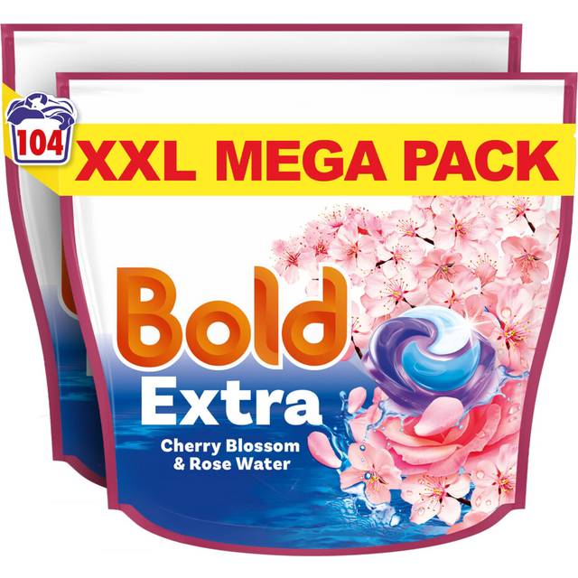 Bold EXTRA PODS? Washing Liquid Laundry Detergent Capsules 104 Washes (52 x 2), Cherry Blossom & Rose Water, Extra Stain And Odour Removal, With