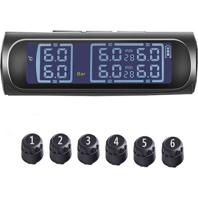 (S01A 6 Wheel Light Truck) 0.1-18bar Solar TPMS Tire Pressure Monitoring System Tyre Temperature Alarm with 6 External Sensor for Truck RV 6 Wheel Lig