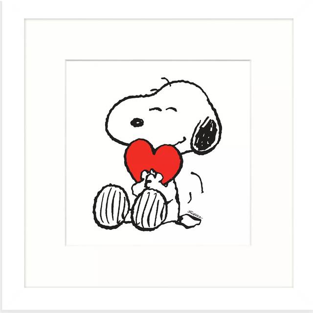John Lewis Peanuts 'Snoopy Heart' Framed Print & Mount, 32 x 32cm, White/Red