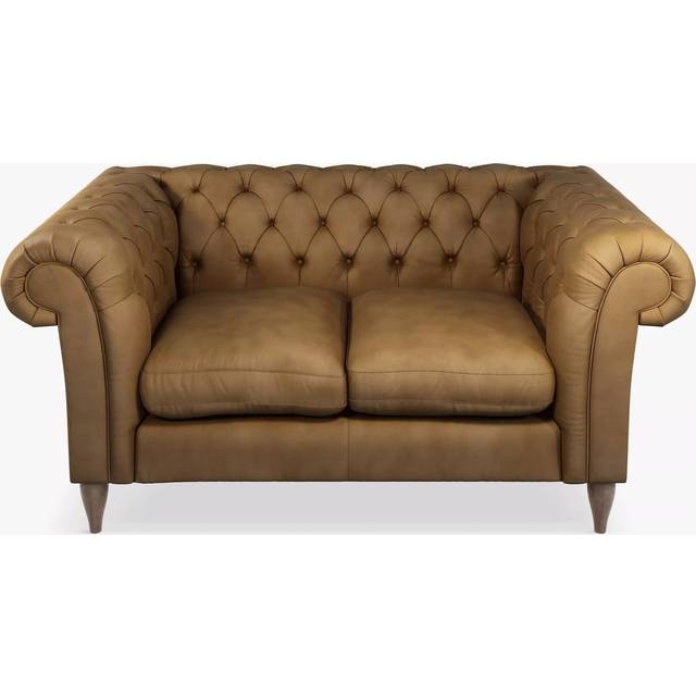 John Lewis Cromwell Chesterfield Small 2 Seater Leather Sofa, Light Leg, Demetra Light Tan
