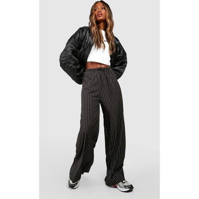 Womens Stripe Wide Leg Floaty Trousers - Black - 12, Black