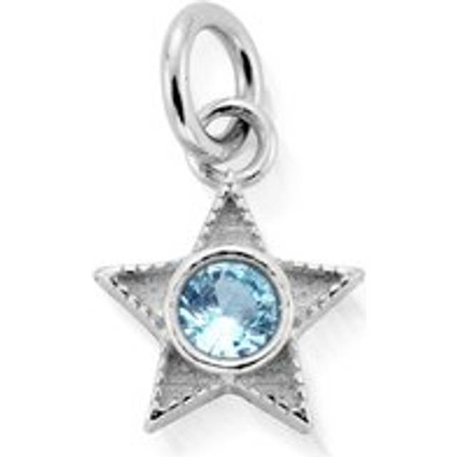 ChloBo Silver March Aquamarine CZ Birthstone Mini Star Pendant For Women - silver