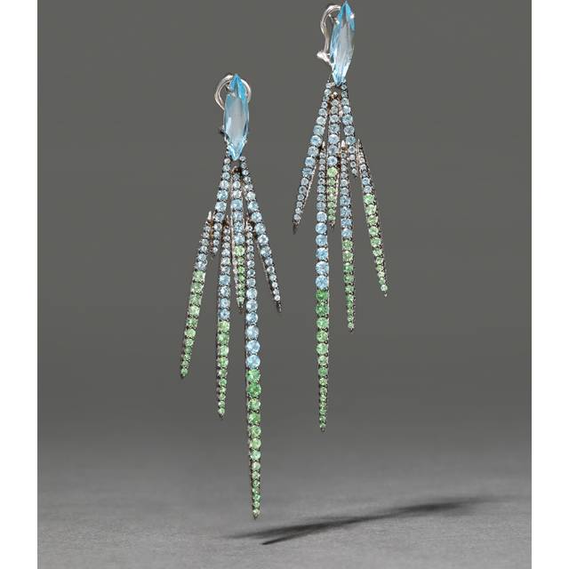 Alexis Bittar Archive Fine Sterling Silver With Blue Topaz, Aquamarine And Peridot Spear Earrings in Blue/Silver | Statement Jewelry from Alexis Bitt (One Size)