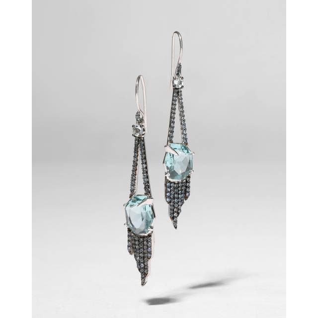 Alexis Bittar Archive Fine Sterling With Quartz, Aquamarine And Blue Sapphire Wire Drop Earrings in Silver  | Statement Jewelry from Alexis Bittar (One Size)