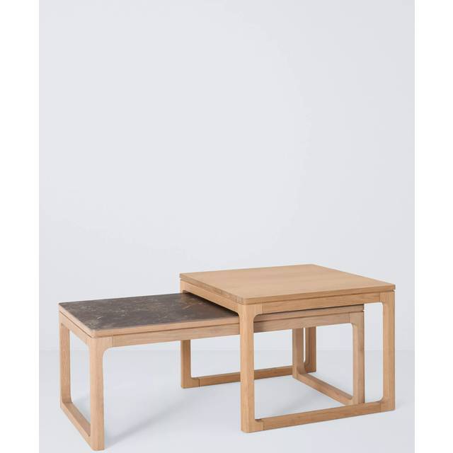 John Lewis Mira II Nest of Tables, Oak/Brown Ceramic