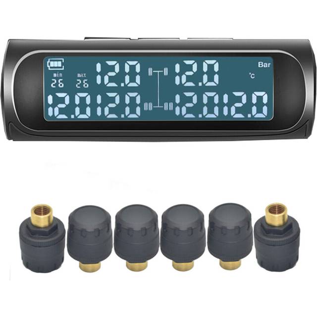 (S01H 6 Wheel Heavy Truck) 0.1-18bar Solar TPMS Tire Pressure Monitoring System Tyre Temperature Alarm with 6 External Sensor for Truck RV 6 Wheel Lig
