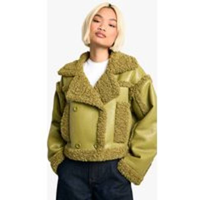 Womens Teddy Trim Aviator Jacket - Green - 12, Green