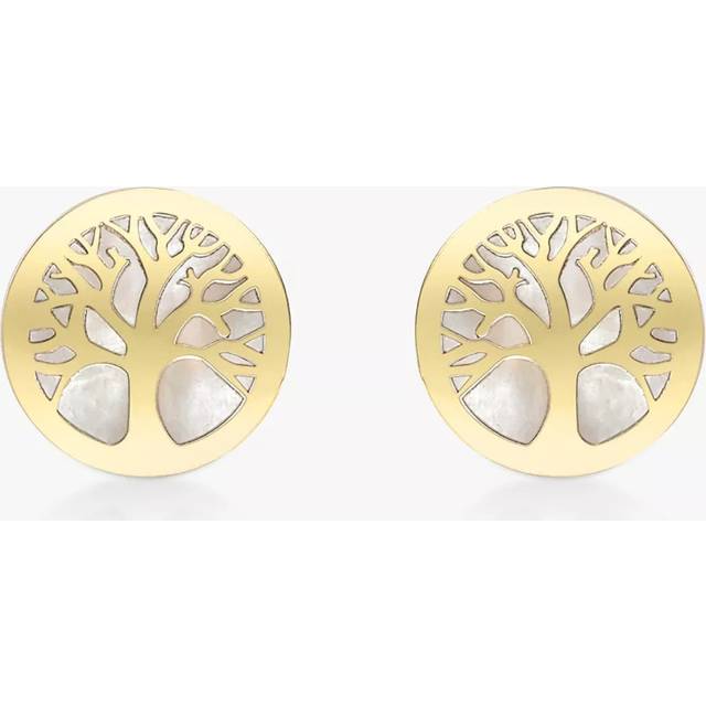 IBB 9ct Gold Mother of Pearl Life Tree Round Stud Earrings, Gold