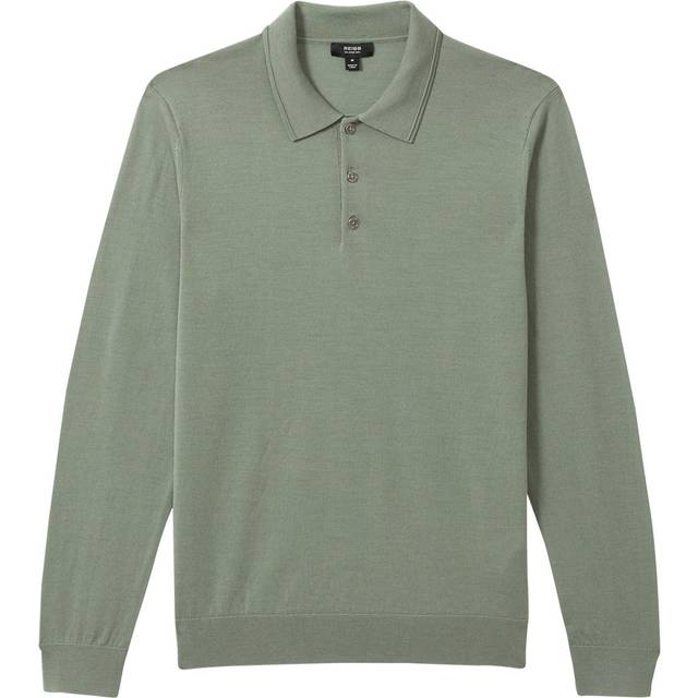 Trafford Knit Polo Shirt - HERB GREEN - Beginning with men's tailoring in 1970's London, Reiss' design philosophy has endured for over five decades, maintaining the distinctive tailoring, sharp cuts, and contemporary prints it has become famous for to create investment pieces destined to stay in your wardrobe for seasons to come.