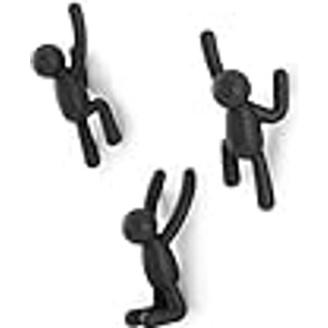 Buddy Wall Hooks Decorative Wall Mounted Hooks for Hanging Coats Scarves Bags Purses Backpacks Towels and More Set of 3 Black 10 Inch L x 75 Inch W x