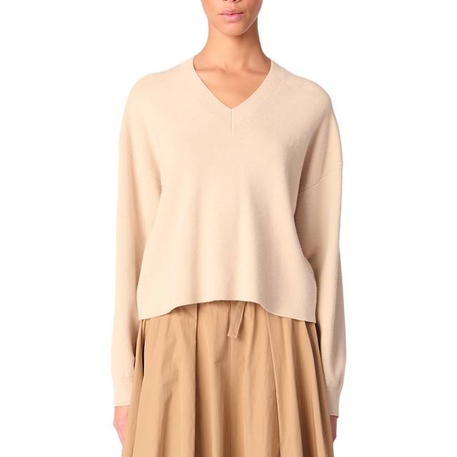 Pull Col V En Laine Melangée - Beige - Maje -  Matière principale: 45% viscose, 27% polyamide, 24% laine, 4% cachemireBord-côte: 44% viscose, 27% polyamide, 24% laine, 4% cachemire, 1% elasthanne - Prêt-à-porter > Hauts > Pulls