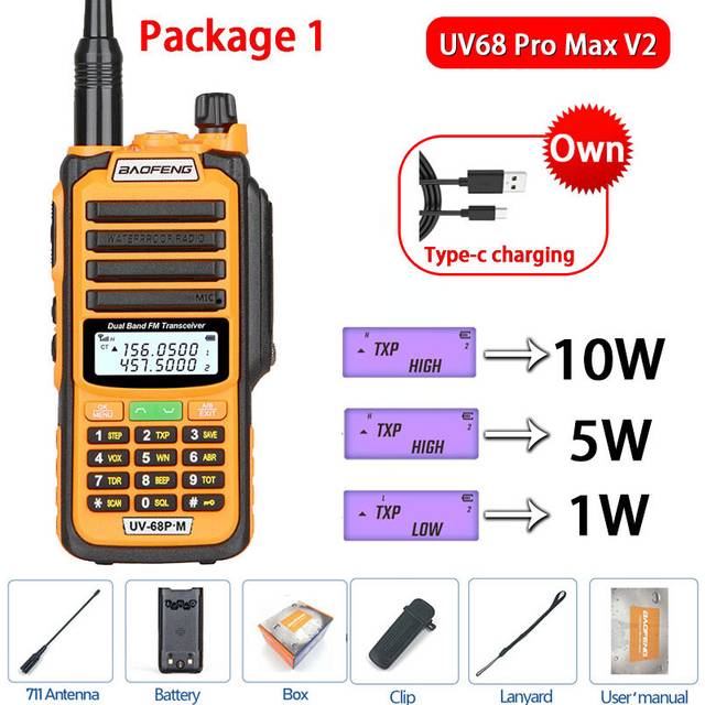 (USB Plug, V2 Orange 1) UV S22 PRO V2 IP68 Walkie Talkie Waterproof Dual Band 136-174/400-520MHz Ham Radio Upgraded Of UV9R