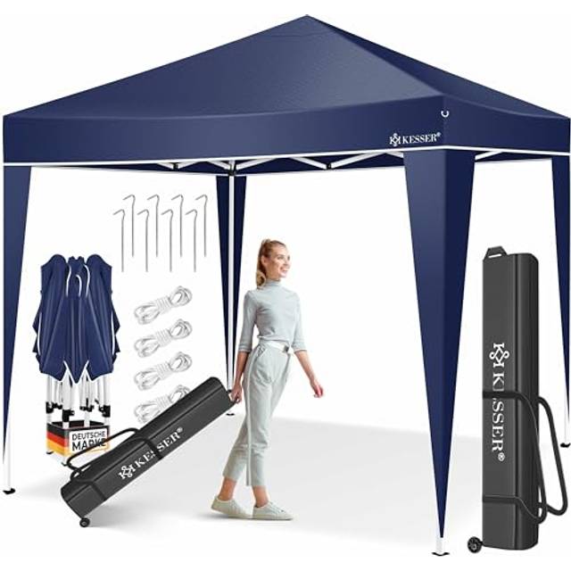 KESSER® Paviljong 3 x 3 m | vattentät | inklusive påse | Pop-up-klicksystem | UV-skydd 50+ | hopfällbar paviljong | trädgårdstält | partytält | metallstänger | blå