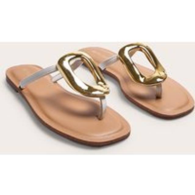 White Pu Square Toe Thong Trim Detail Resin Sole Flat Sandals, White - 3