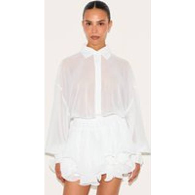 Petite White Chiffon Long Sleeve Playsuit, White - 4