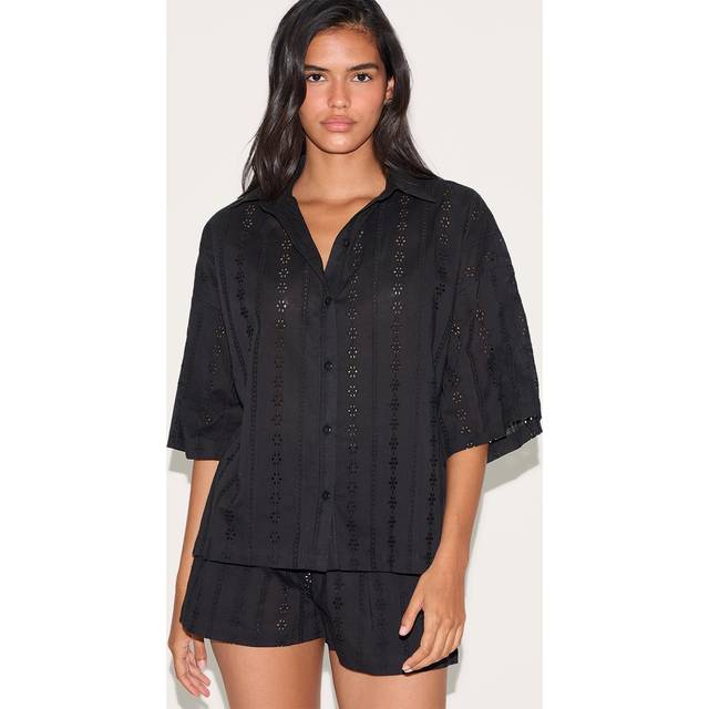 Black Broderie Floaty Shorts, Black - 16