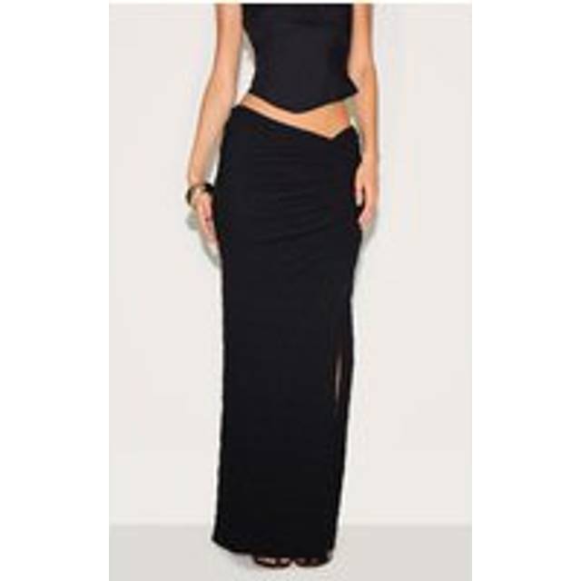 Black Textured Jersey Ruched Side Maxi Skirt, Black - 8