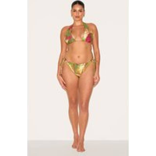 Plus Olive Orchid Print Tie Side Bikini Bottoms, Green - 18