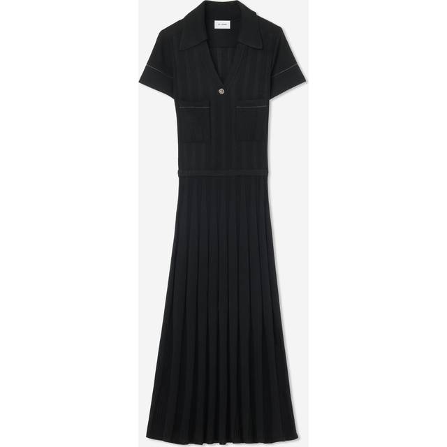 Short-Sleeve Merino Knit Midi Polo Dress - Black - Medium