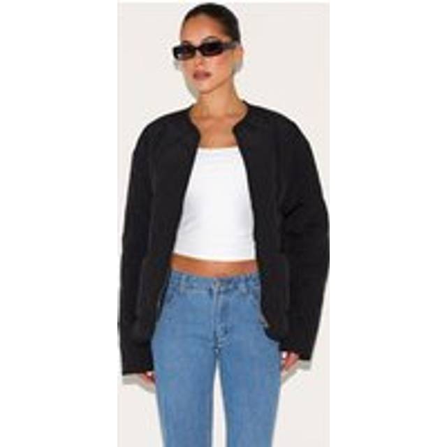 Black Zip Up Quilted Jacket, Black - M