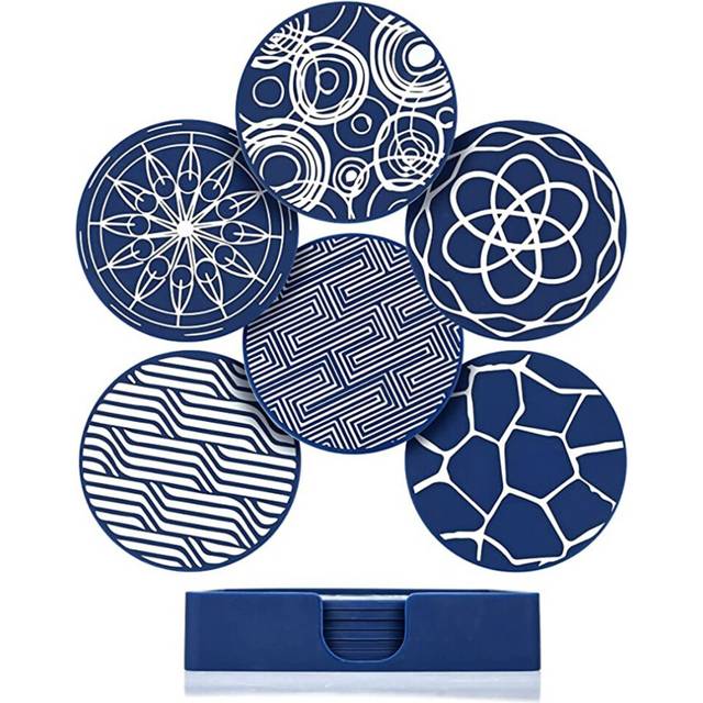 6Pcs Drink Coasters,Round Silicone Rubber Cup Pad with Storage Box,Suitable for Bar, Table Decoration, Protect Desktop