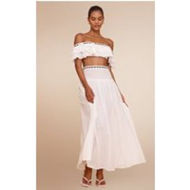 White Broderie Lace Maxi Skirt, White - 14