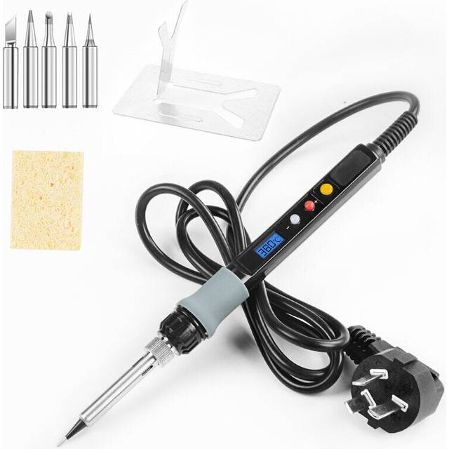 (EU Plug) 220V 80W Digital Soldering Iron Soldering Iron Stand Soldeirng Iron Welding Tools with 5 Soldering Iron Tips
