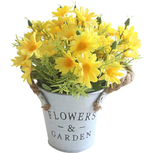 Vintage American Daisy Potted Plant Iron Bucket Simulation Bonsai Plant Fake Flowers Crafts