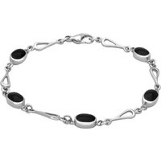 Sterling Silver Whitby Jet Oval Spoon Link Bracelet