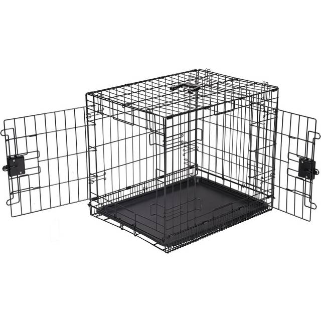 Amazon Basics Small Metal Dog Crate/Cage with Tray, Durable, Foldable and Adjustable Dog Cage with Double Door, Black, 61 cm L x 46 cm W x 51 cm H