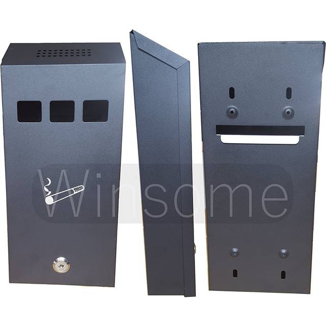 Wall Mounted Ashtray, Lockable Cigarette Bin Ashtrays for Outside with Keys, Black Powder Coated Strong Outdoor Ashtray, Smoking Box with luminous
