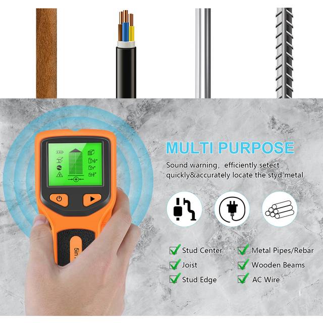 Stud Finder Wall Scanner - 5 in 1 Electronic Stud Detector with HD LCD Display, Wood AC Wire Metal orange
