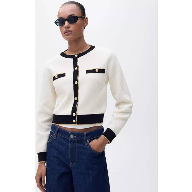 Mango Camila Contrast Trim Cardigan, Light Beige