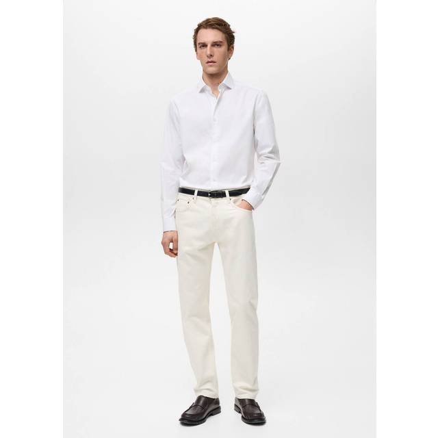 100% cotton striped shirt white - Man - S - MANGO MAN - White