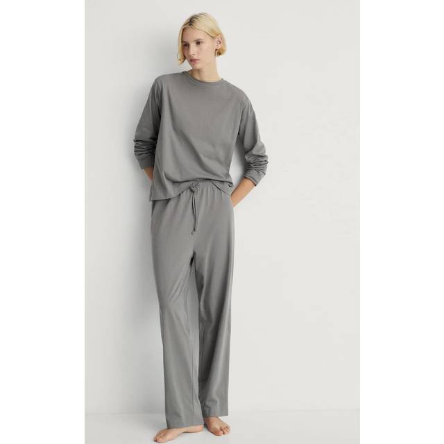Two-piece plain cotton pyjama set medium grey - Woman - XS - MANGO - Medium Grey